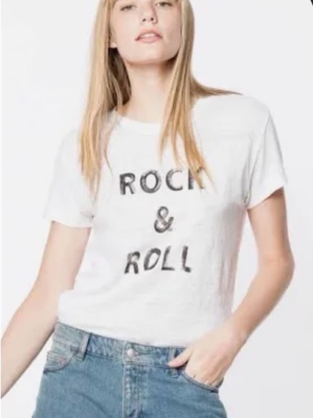 Zadig & Voltaire White Tee with Black 'Rock & Roll' Print